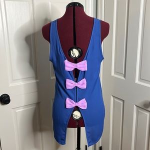 Blue, Open back Tank with Pink Bows